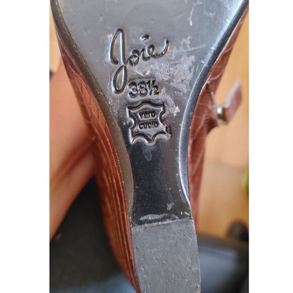 Joie Booties Wedges Zip Crocodile Leather Brown 38.5 = 8.5 US - Picture 5 of 5